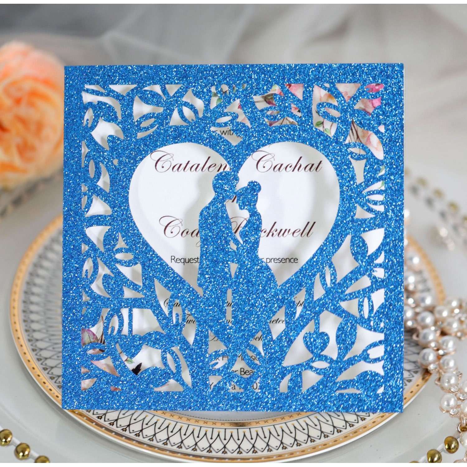 Glitter Wedding Invitation Card Laser Cut Card Marriage Invitation Card Personalized Custom